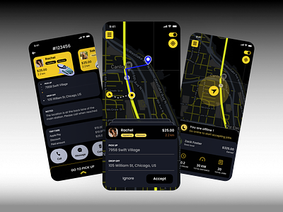 Taxi Driver App Darkmode V1.1 app appdesign dark design driver light map new night popular taxi trend ui uiux ux
