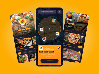 Food App UI Dark UI V3 delivery design dribbble food food app food delivery food delivery app mobile app mobile design mobile ui pizza restaurant