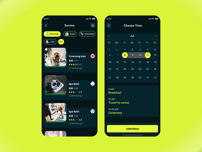 Pet App 🐶 Dark V1 clean design clean ui design dribbble minimal mobile mobile app mobile app design mobile design mobile ui new pet popular shot responsive design uiux ux