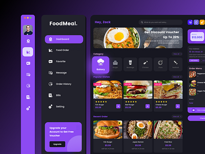 Food User dashboard SAAS Dark admin admin interface admin panel admin ui dahsboard dark darkmode flat food graph interface report restaurant sidebar ui uiux user user dashboard ux web dashboard