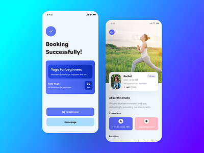 Yoga App UI V1 blue booking clean design clean ui design designmobile app dribbble excercise fitness gym mobile app mobile app design mobile design mobile ui new popular shot responsive design ui uiux yoga