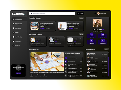 Learning User Dashboard Dark UI admin admin theme chart classes dashbroad design e learning interface list online courses panel product saas sidebar ui ui courses uiux user web dashboard website