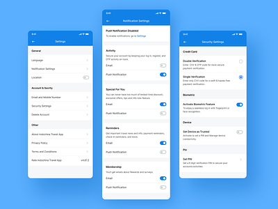 Travel Mobile App Settings UI Design