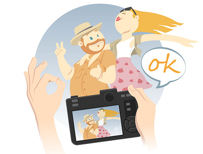 tourists camera cartoon illustration ok photo