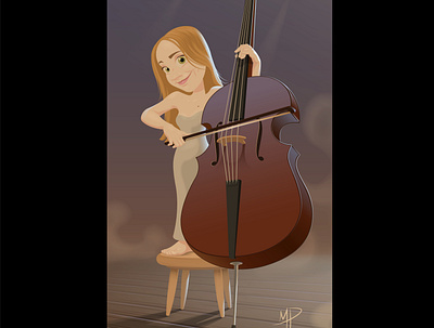 Cello bench blondegirl cartoon cello illustration lights music theater