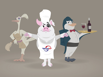 Service team animals cartoon illustration pingüino servicio team