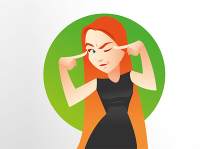 Red-haired cartoon color girl greenbackground illustration redhaired