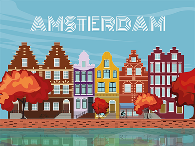 City ​​houses adobeillustrator amsterdam architecture autumn bicycling city ​​houses designe holland houses ill illustration nature river the country the street trip vector