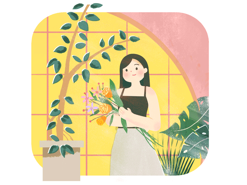 Lonely girl series -8. girl with plants animation art design drawing girl illustration illustration lifestyle plant ui