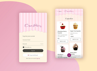 Caro Pastry app design log in login menu pastry ui ui app