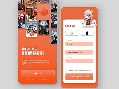 DailyUI 001 :: Sign up Page anime animemobileapp app appdesign dailyui dailyuichallenge design figma james dev james racheal signup signuppage ui ui.jaymez uidesign uiux