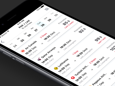 Flight Search Result Page app booking compare date enuygun flight ios iphone result travel ui ux