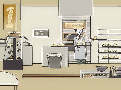 Baker in 빵빵집 Bakery animation illustration illustrator painting