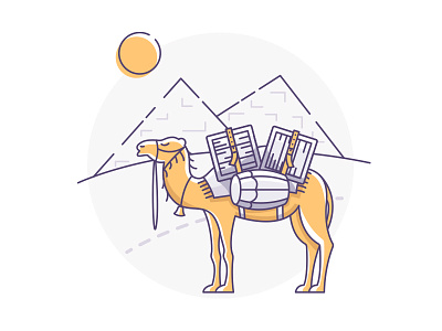 Camel camel cargo egypt flat illustration moving outline pyramids shipment