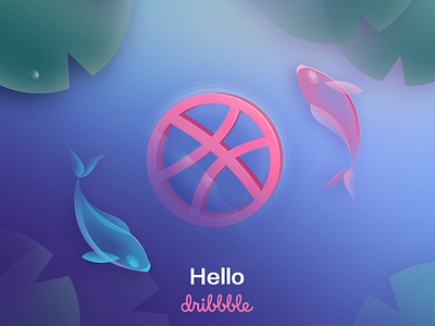 Hello Dribbble! first fish hello illustration lotus pond