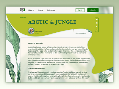 Blog about nature design first screen ui ux web design