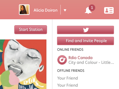 Rdio Website feminine pink rdio user interface website
