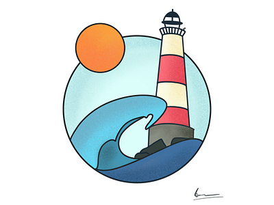 Lighthouse illustration lighthouse procreateapp sea sun waves