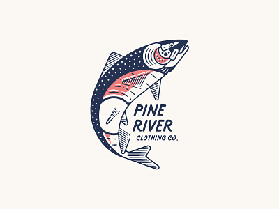 Pine River Salmon design geometric illustration linework nature outdoor