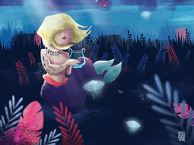 I'm going home adobe photoshop art darker colors design drawing freehand girl illustration mermaid sea wacom