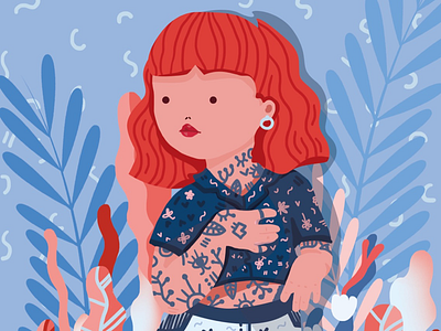 Red-haired art digital flowers girl illustration illustration