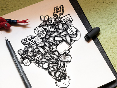 What goes in my mind design designer drawing illustration ink mind pen and paper pizza stippling