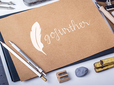 Logo design - gofurther feather handwritten logo script travel