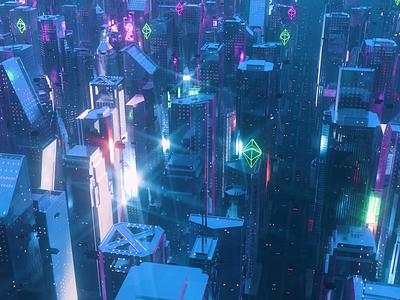 Ethereum City 3d 3dart animation c4d crypto design neon nft