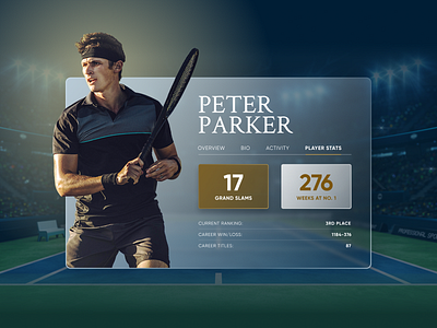 Tennis Player Profile UI design figma glassmorphism ui web