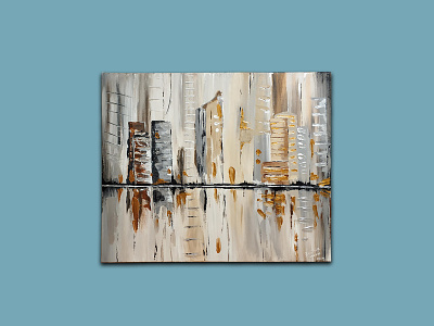 Abstract city acrylic painting acrylic paints art artistic brushes canvas painting spatula