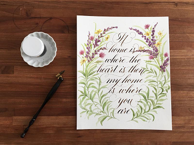 Home Is Where The Heart Is calligraphy drawing floral flowers handdrawn handlettering lettering paint type typography watercolor watercolor painting