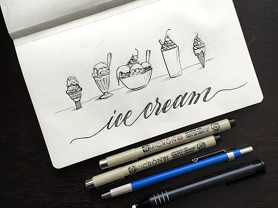 Ice Cream Illustration & Lettering calligraphy drawing handdrawn handlettering ice cream illustration lettering modern calligraphy sketch sketchbook type typography