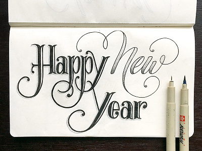 Happy New Year Lettering calligraphy drawing handdrawn handlettering micron modern calligraphy pen sketch sketchbook type typography