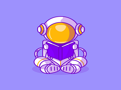 cute astronaut read book icon illustration astronaut logo illustration logo read books