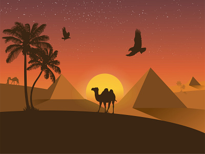 Sunset in the desert illustration