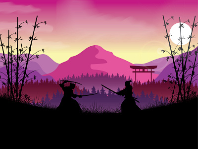 Samurai fight illustration