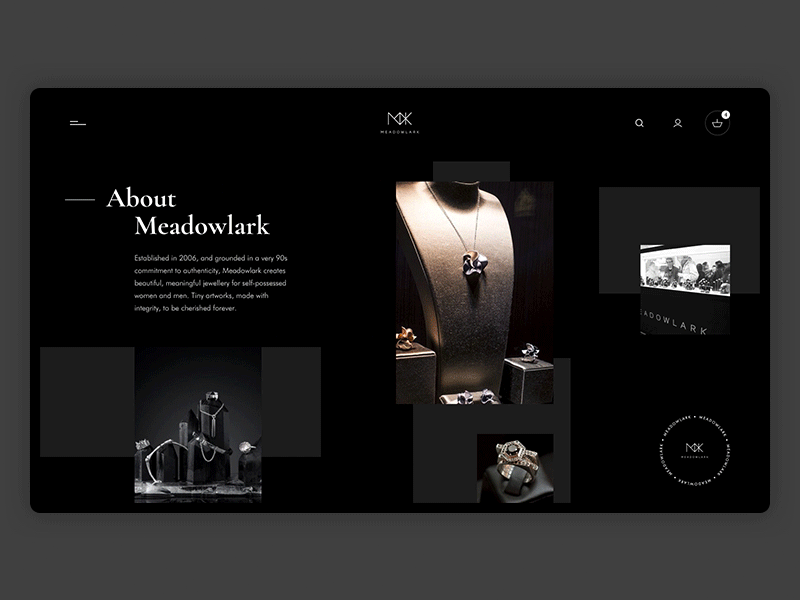 Meadowlark. About us. about us concept design jewellery minimal ui ux