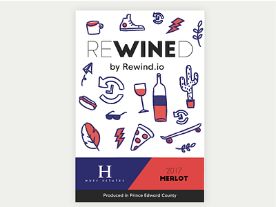 Rewind.io Wine Label doodle art doodles illustration wine bottle wine glass wine label wine label design