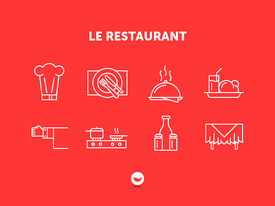 Le Restaurant chef food garçon icon icon set kitchen meal outline restaurant spicy icons