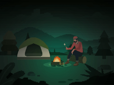 Night Camping 2d after affects animation campfire camping fire landscapes low resolution night pixel animation pixels tent