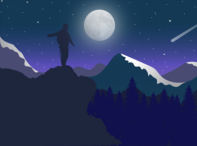 Full Moon Night Landscape design graphic design illustration