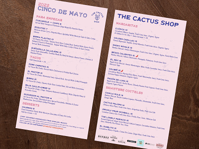 The Cactus Shop - Cinco De Mayo Menu Design 2022 branding graphic design menu design mexican food mexican restaurant mexico print