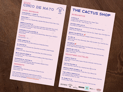 The Cactus Shop - Cinco De Mayo Menu Design 2022