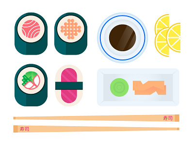 Sushi chopsticks ginger illustration japan lemon soy sauce sushi vector wasabi