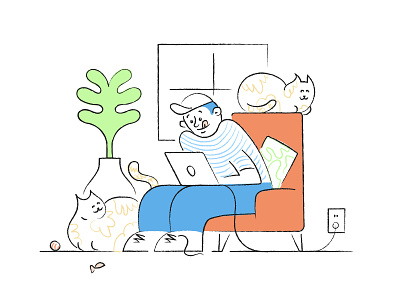 Work Mode cat dad cats doodle home illustration remoting selfie work workspace