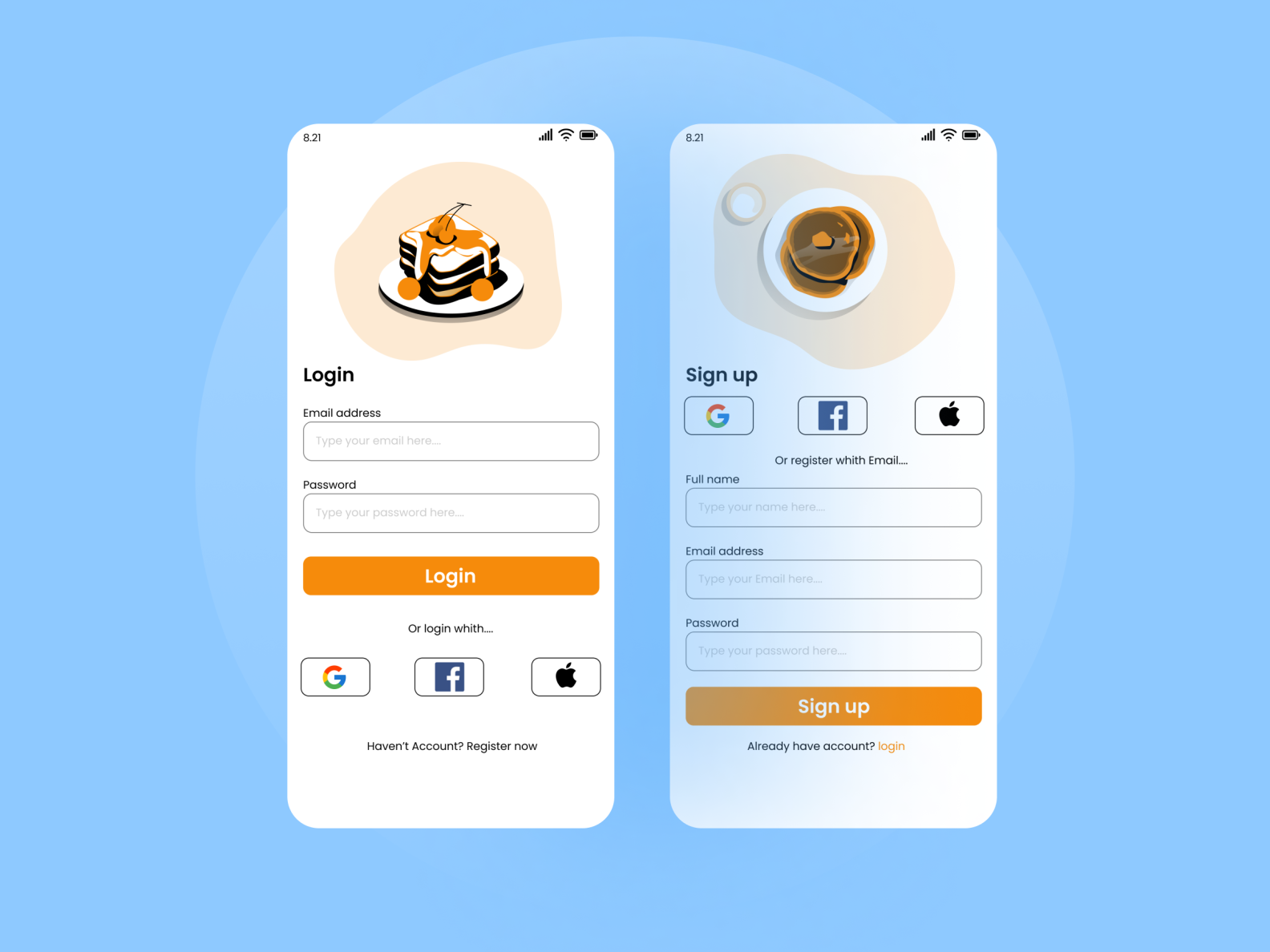 Login and Sign up Screen-food App by raihan rizki on Dribbble