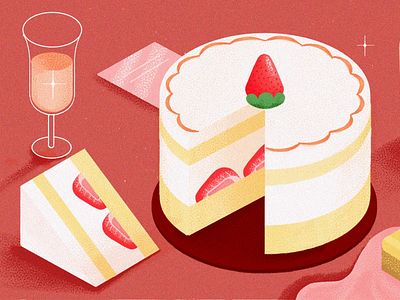 Cake and wine cake dessert food food illustration illustration rose strawberry wine