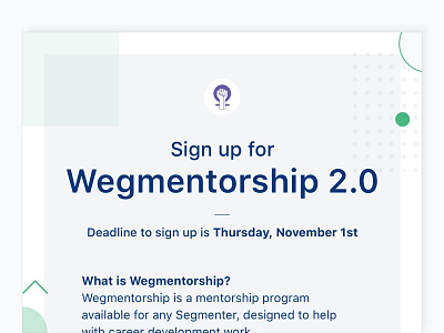 Wegmentorship 2.0 branding flyer logo print
