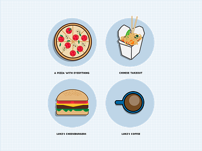 The Food of Gilmore Girls Icon Set food gilmore girls icon illustration illustrator pizza vector