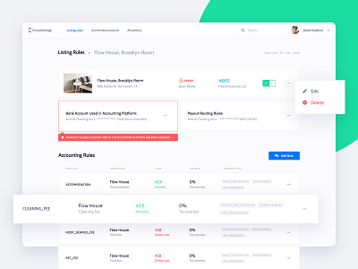 CrunchListings - Accounting Webapp accounting app clean dashboard dropdown interface list listing rules saas status table ui ux webapp